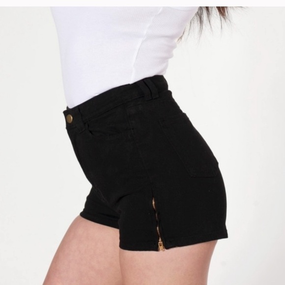 American Apparel High Waisted Black Denim Shorts - Picture 2 of 2